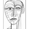 Line art illustration of a face featuring geometric shapes and distinct facial features.