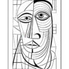 Abstract line drawing of a face, featuring geometric shapes and varying patterns.