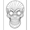 Intricate black and white skull illustration with decorative patterns and empty eye sockets, designed for coloring.