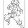 A dynamic line drawing of a character with spiky hair and a martial arts outfit, striking a fighting pose.