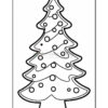 Outline drawing of a Christmas tree adorned with round ornaments and a simple trunk, intended for coloring activities.