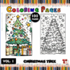 Two Christmas tree coloring pages from artcoloringpage.com, showcasing colorful designs and a black-and-white version for coloring.