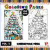 Christmas tree coloring pages shown, featuring a colored version and a black-and-white outline, from the coloring book series on artcoloringpage.com.
