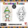 Christmas-themed coloring pages featuring a cute elf character, designed for a coloring book from artcoloringpage.com.