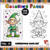 Christmas cute elf coloring page from artcoloringpage.com, featuring a colorful design and a black-and-white version for coloring.
