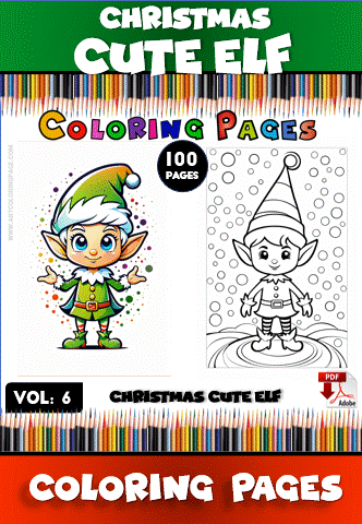 Cute elf character with colorful features, alongside a black and white outline for coloring pages from artcoloringpage.com.