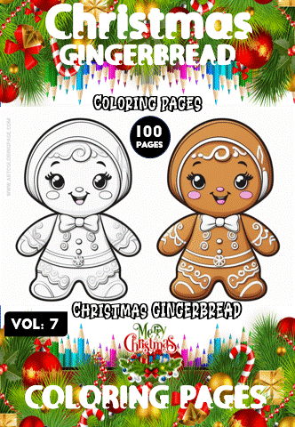 Coloring pages featuring Christmas gingerbread characters, from a coloring book on artcoloringpage.com, offering 100 fun pages to color.