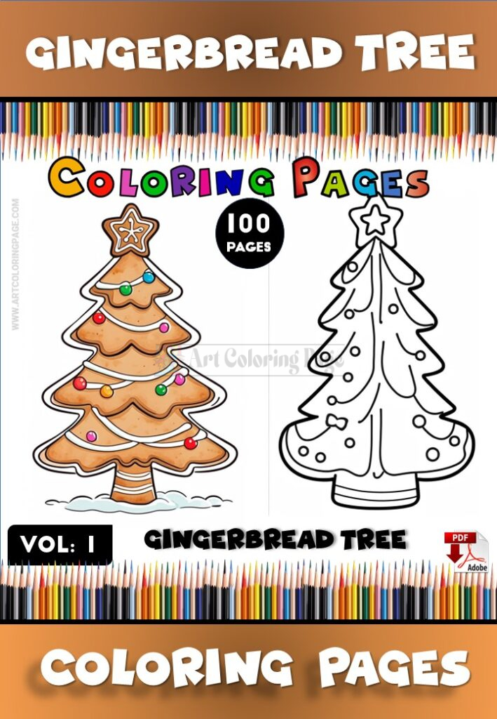 Gingerbread Christmas Tree Page for Kids Vol 1 – 100 Delightful Designs