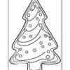 A simple black and white outline of a Christmas tree with dots and wavy lines for decoration, designed for coloring activities.
