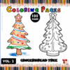Gingerbread tree coloring pages from artcoloringpage.com, featuring a decorated tree image and a black-and-white version for coloring.