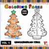Gingerbread tree coloring pages from artcoloringpage.com, featuring a decorated tree and a black-and-white outline for coloring book fun.