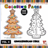 Coloring pages featuring a gingerbread tree, showcasing a decorated version and a black-and-white outline for coloring, from artcoloringpage.com.