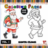 A festive Santa Claus coloring page from artcoloringpage.com, featuring a colored and a black-and-white version, ideal for coloring books.