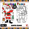 Santa Claus coloring pages from a 100-page coloring book, featuring festive designs suitable for artcoloringpage.com.