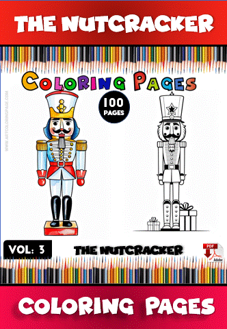 Nutcracker coloring pages featuring two illustrated nutcracker soldiers from a coloring book by artcoloringpage.com, 100 pages included.
