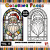 Santa Claus stained glass coloring pages, featuring intricate designs for a coloring book available at artcoloringpage.com.