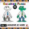Coloring page featuring two cartoon alligators in lab coats, labeled