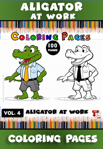 A cartoon alligator in a shirt and tie, alongside a similar alligator in a different outfit, on a coloring page cover.