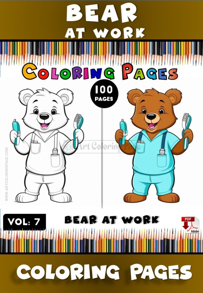 Bear Coloring Page ​Vol 7 - Bear at Work Your Creative Escape Awaits