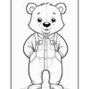 A cartoon bear character standing upright, wearing a button-up shirt with overalls and having its hands resting in its pockets, featuring a friendly expression and large round ears, set against a blank background.
