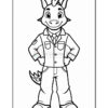 A cartoon dragon character wearing a suit with a tie, standing confidently with hands on hips, outlined for coloring.