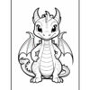 A cartoon dragon standing proudly with its arms crossed, featuring large bat-like wings and a friendly facial expression, outlined for coloring.