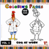 Two cartoon chickens, one dressed in a lab coat with arms crossed, the other in a lab coat standing upright, surrounded by colorful pencils.