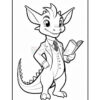 A cartoon dragon character wearing a suit and holding an open book, drawn in a black and white outline style suitable for coloring.