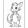 A cartoon dragon character with a friendly expression, standing with its arms crossed, outlined in black on a white background, designed for coloring.