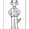 A cartoon dragon character wearing a button-up shirt, tie, and dress pants, standing with hands on hips, suitable for a coloring page.