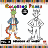 A colorful cover featuring two cartoon dragons: one in a suit with a vest, and the other in an outline style for coloring. The title reads