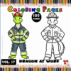 A cartoon dragon wearing firefighter gear and a smiling dragon in police attire, both set against a colorful backdrop.