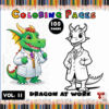 Coloring book cover featuring a colorful dragon in a lab coat on the left and a black-and-white outline of a dragon in a lab coat on the right.