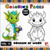 A colorful illustration featuring two cartoon dragons in lab coats, one fully colored and the other in outline for coloring, labeled