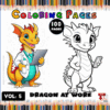Two dragon-themed coloring pages featuring a colorful dragon in a lab coat holding a clipboard, and a playful outlined dragon holding a smartphone.