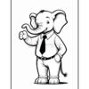 A cartoon elephant wearing a button-up shirt and tie, standing upright with its right hand raised in a friendly wave.