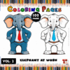 A cartoon elephant in a business suit, smiling and standing confidently, surrounded by colored pencils.