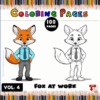 A cartoon fox dressed in a blue shirt and tie, alongside a similar fox in grayscale, with a colorful background of crayons.