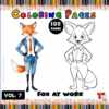 Two cartoon foxes dressed in business attire on a coloring page cover, with the title 