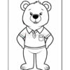 A cartoon bear character standing upright, wearing a collared shirt with a pocket and shorts, with a friendly expression.