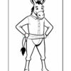 A cartoon donkey character standing confidently with hands on hips, wearing a button-up shirt and pants, designed in a black and white coloring book style.