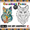 Coloring pages featuring abstract cat art, part of a coloring book with 100 pages, available at artcoloringpage.com.