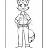 A cartoon fox character standing confidently, wearing a button-up shirt and pants, with a belt and boots, featuring distinct fox ears and a bushy tail.
