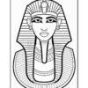 A black and white illustration of an Egyptian pharaoh with a headdress, adorned with decorative lines and features such as earrings and a detailed collar.
