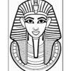 A black and white line drawing of an ancient Egyptian pharaoh's bust, featuring distinctive headdress with stripes and ornate collar. The pharaoh has a prominent facial structure with bold eyes and a straight nose.