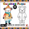 Coloring page featuring a bear in a winter outfit, part of a cozy coloring book series with 100 pages at artcoloringpage.com.
