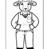 A cartoon sheep character standing confidently with hands on hips, wearing a vest, dress shirt, tie, and pants, set against a simple white background.