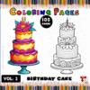 Colorful birthday cake illustration for a coloring book, featuring two layered cakes with flowers; perfect for cozy coloring pages at artcoloringpage.com.