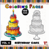Coloring page featuring two birthday cake designs with colorful decorations, promoting artcoloringpage.com and cozy coloring book themes.