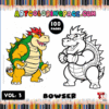 Bowser coloring page from artcoloringpage.com featuring a vibrant illustration for a cozy coloring book with outlined and colored versions.